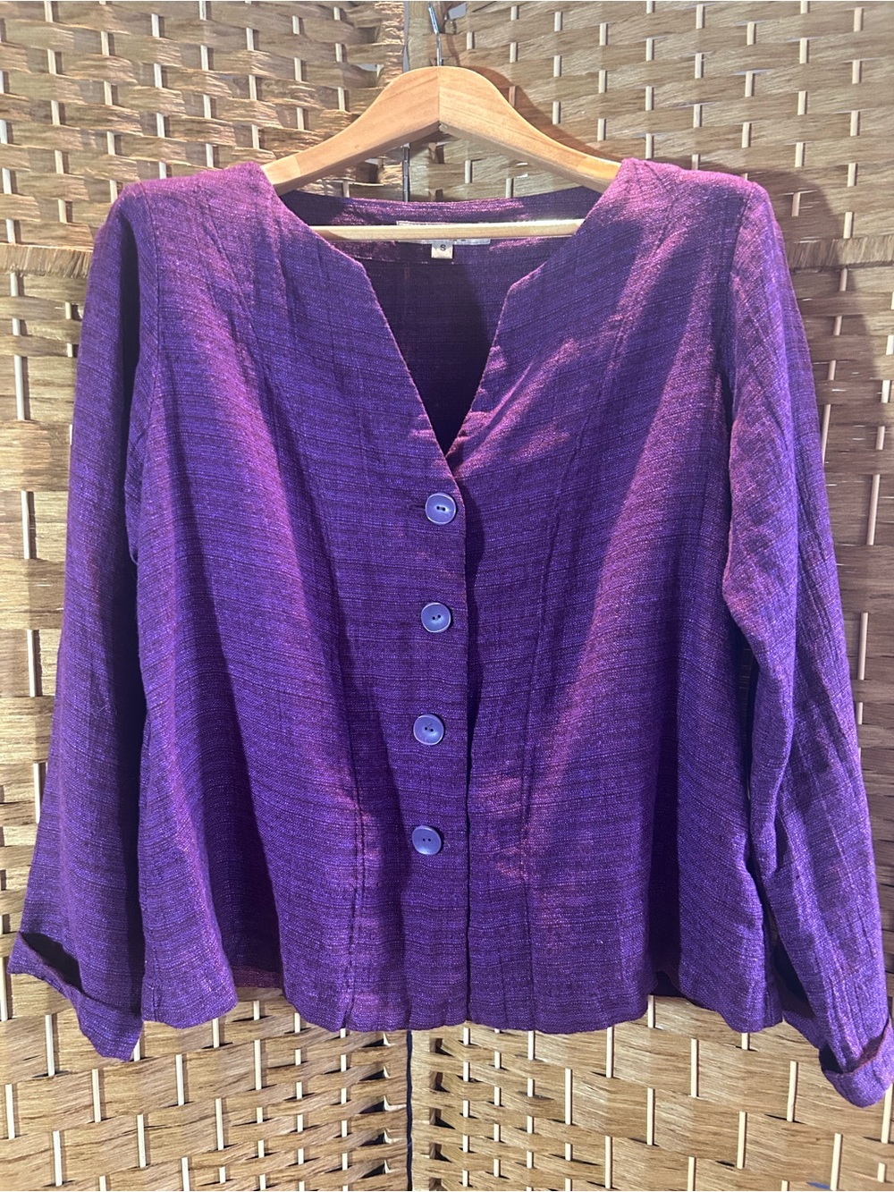 FLAX 100% Linen Purple Button Front Jacket Blazer Lagenlook Small
